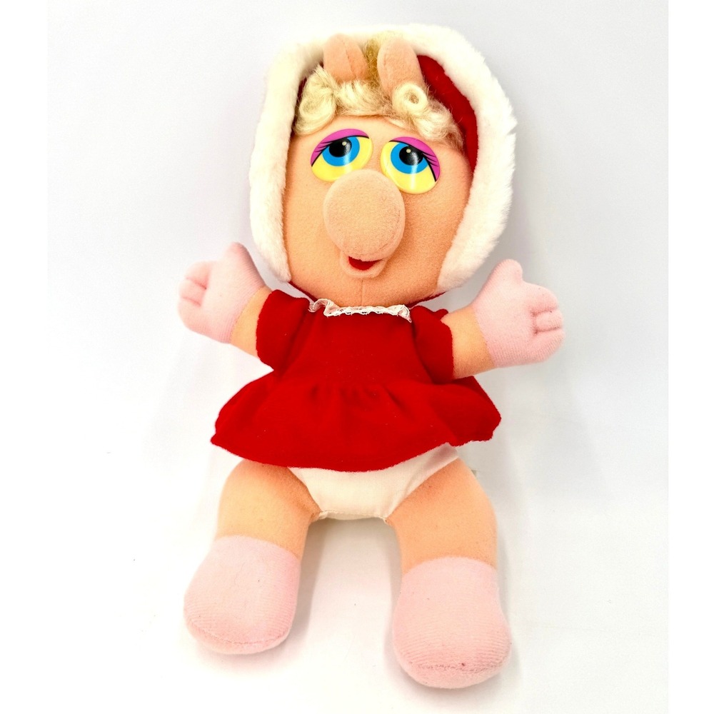 Vintage 1987 Henson Associates Muppet Babies Baby Miss Piggy Plush Red Dress